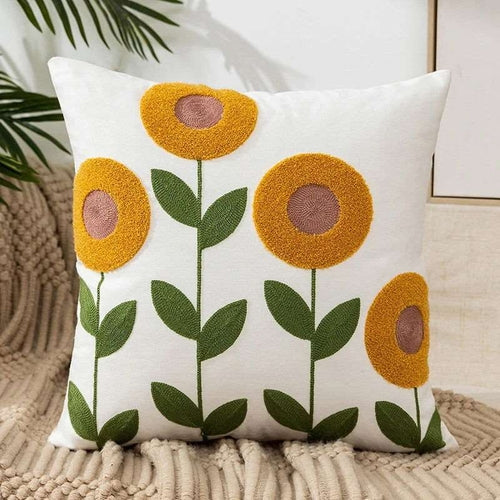 Flower Embroidery Throw Pillow Cover