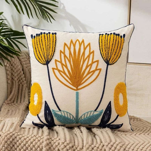 Flower Embroidery Throw Pillow Cover