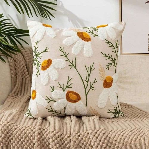 Flower Embroidery Throw Pillow Cover