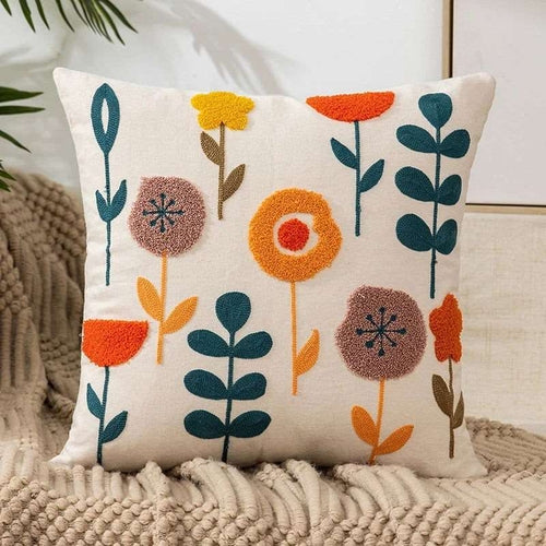 Flower Embroidery Throw Pillow Cover