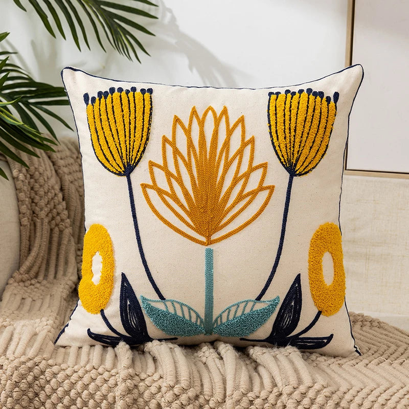 Flower Embroidery Throw Pillow Cover