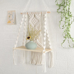 Bohemian Woven Macrame Tapestry Wall Shelf Books Magazines Flower Rack