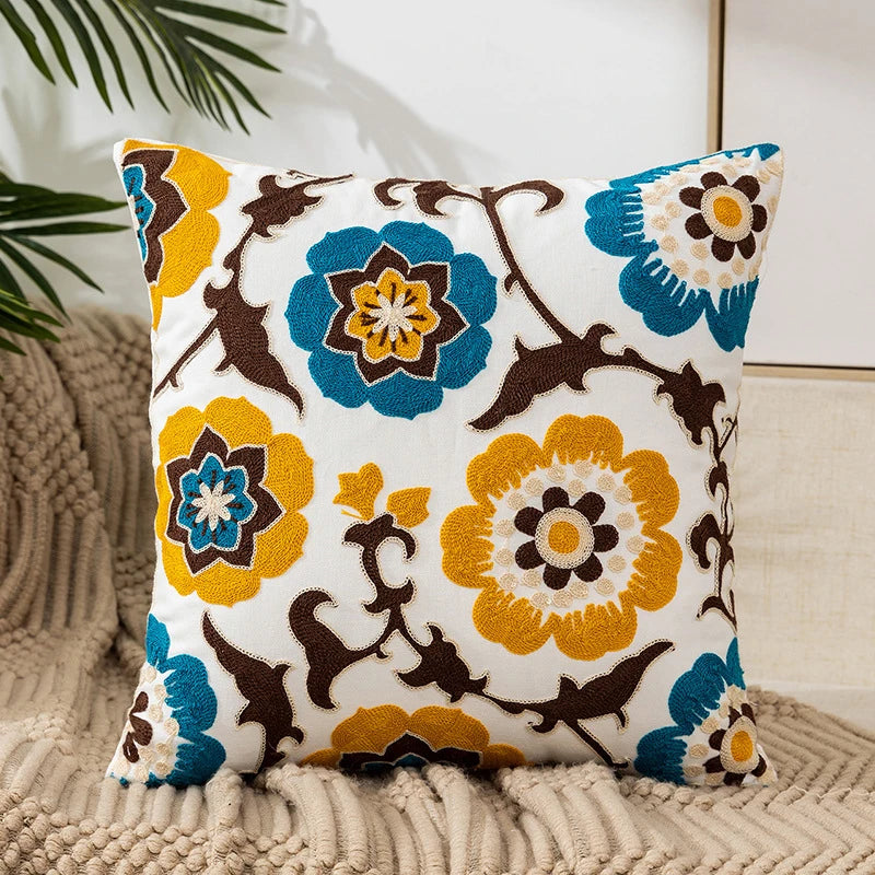 Flower Embroidery Throw Pillow Cover