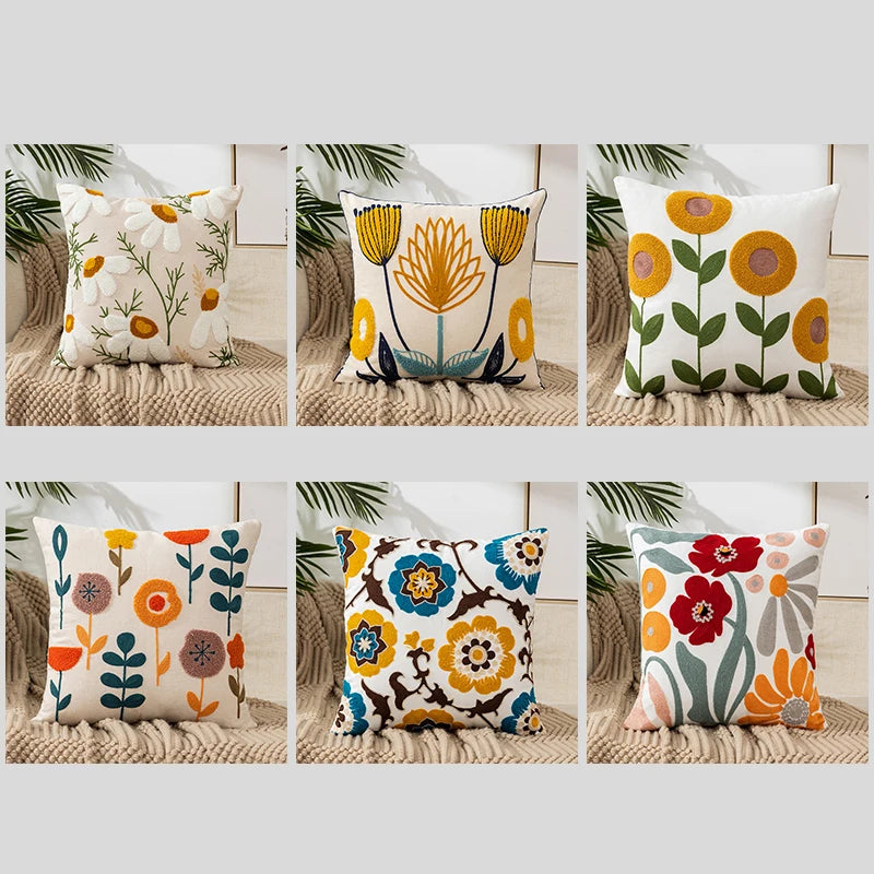 Flower Embroidery Throw Pillow Cover