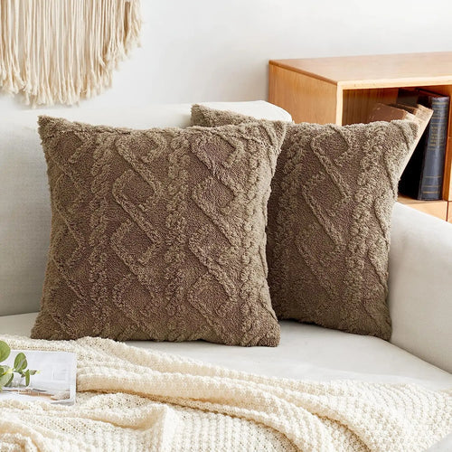 Boho Style Retro Sofa Pillowcase, Artificial Wool Pillow Cover(No Filling)