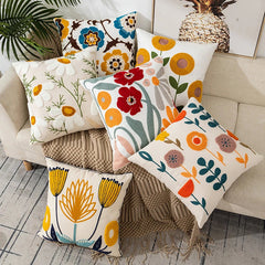 Flower Embroidery Throw Pillow Cover