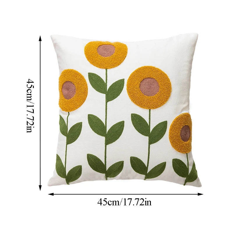 Flower Embroidery Throw Pillow Cover